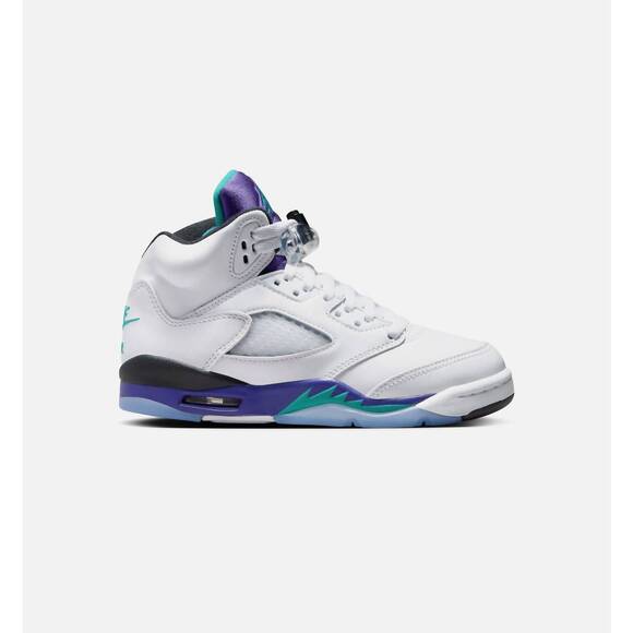 NEW NIKE boy's air jordan retro 5 (gs) sneakers in white/new emerald/grape ice
